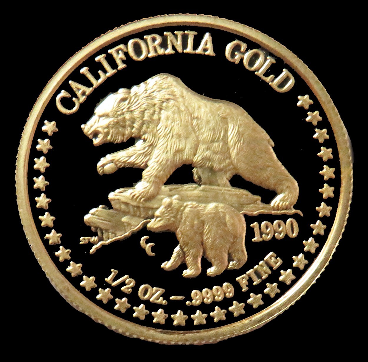 1990 GOLD CALIFORNIA 1/2oz PROOF BEAR WITH CUB 999.9 GOLD