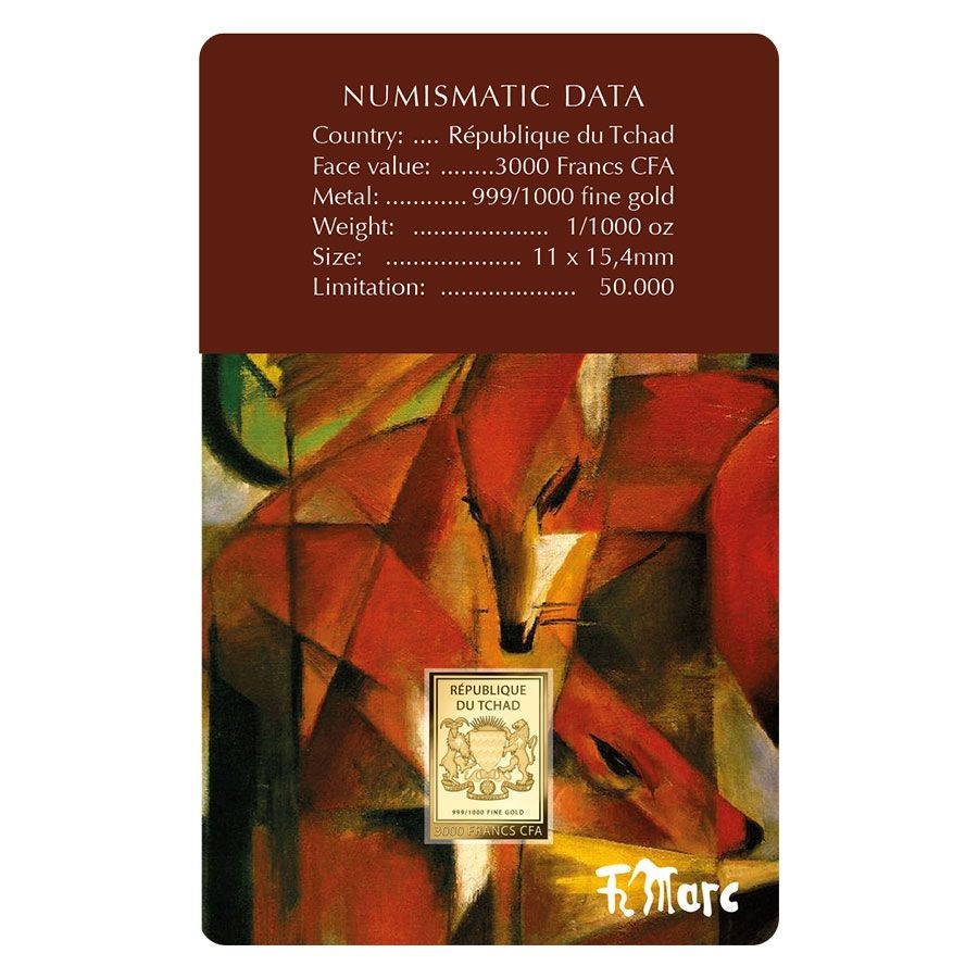Franz Marc Foxes 1/1000 Oz Gold 24k Coin 999 card Chad 2024