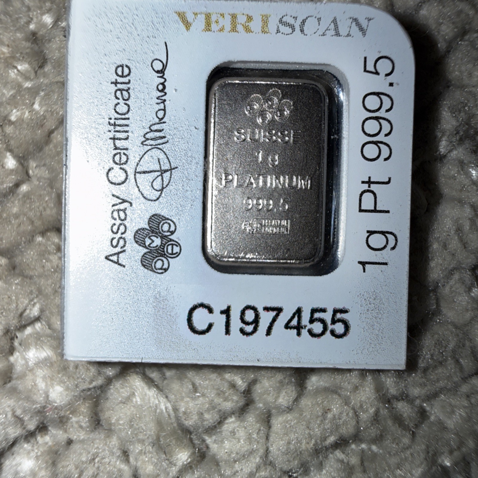 PAMP Lady Fortuna 1g Platinum Bar 999.5 pure platinum