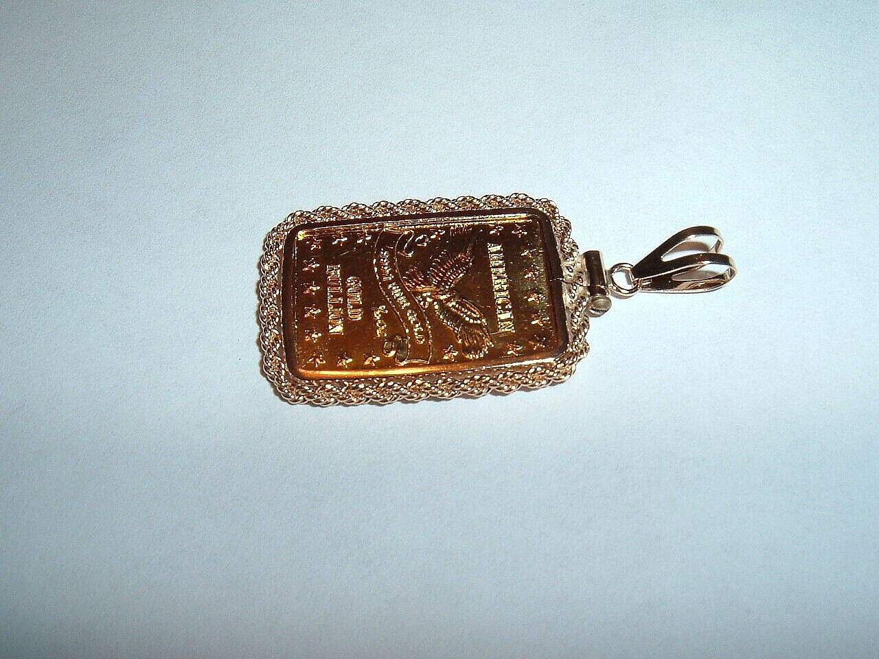 1/10 oz 24K GOLD 999.9 FINE INGOT BAR w / 14K ROPE BEZEL PENDANT CHAIN NECKLACE