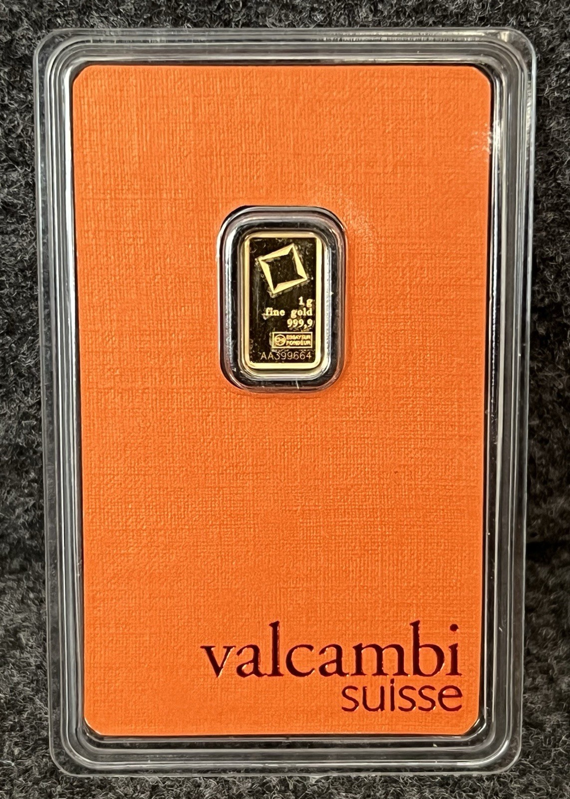 Valcambi Suisse 1gr Gold Bar In Assay .9999 Fine Gold