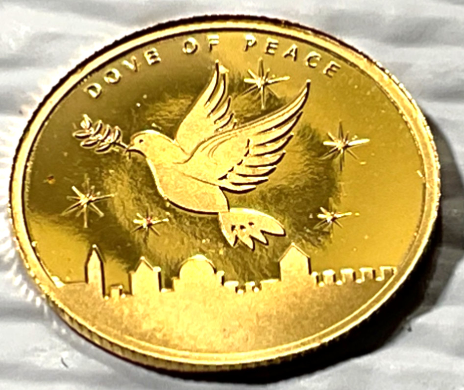 2022 Holy Land Mint Dove of Peace 1/25 oz Gold Round In Mint Capsule