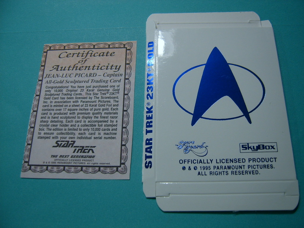 CAPTAIN PICARD STAR TREK NEXT GENERATION 23KT GOLD CARD 1995 SKYBOX COA COOL #2