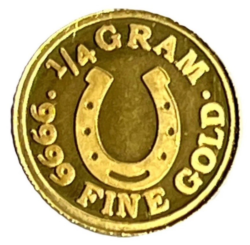 1/4 GRAM MONARCH LUCKY HORSESHOE .9999 FINE GOLD ROUND IN SEALED CAPSULE BU