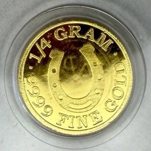 1/4 Gram.9999 Fine Gold Round Monarch Precious Metals Lucky Horseshoe in Capsule