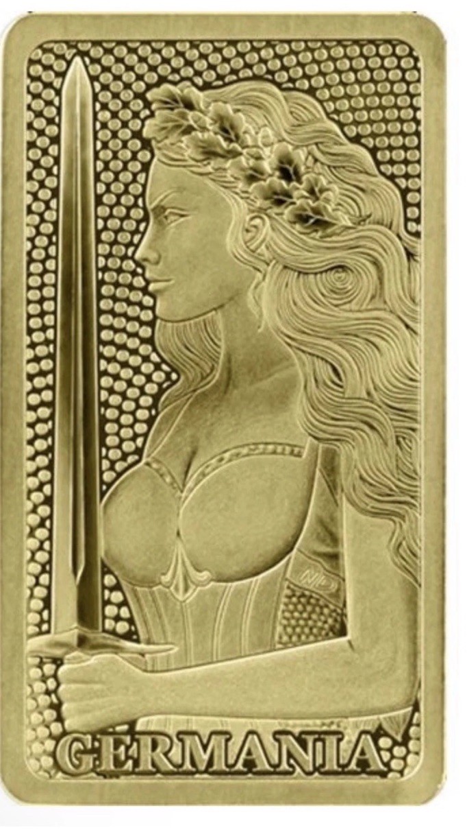 Germania Gold Bullion – 1/100 oz Gold Proof Bar In Assay Warrior Princess-SEALED