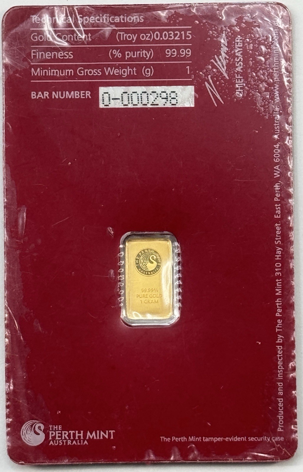 1 gram Gold Bar – The Perth Mint Oriana Design (In Assay) RARE!