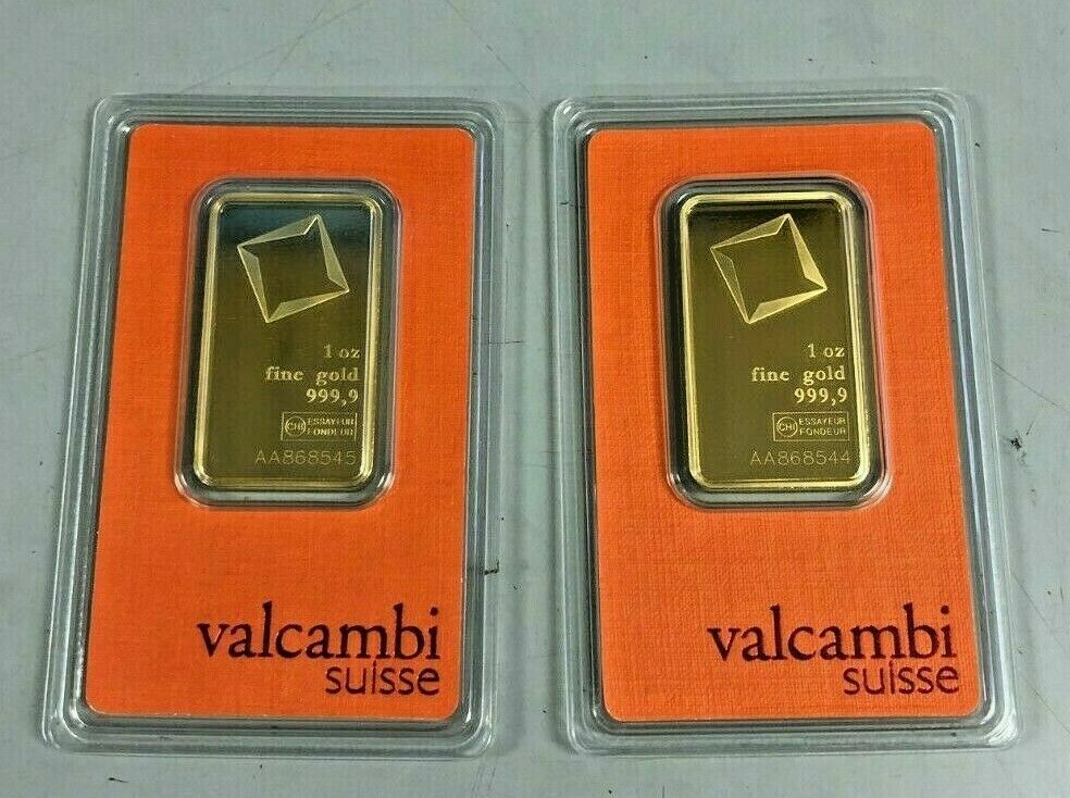 Lot of 2 Gold 1 oz Random Brand .9999 fine Gold Bars in Sealed Assay Cards