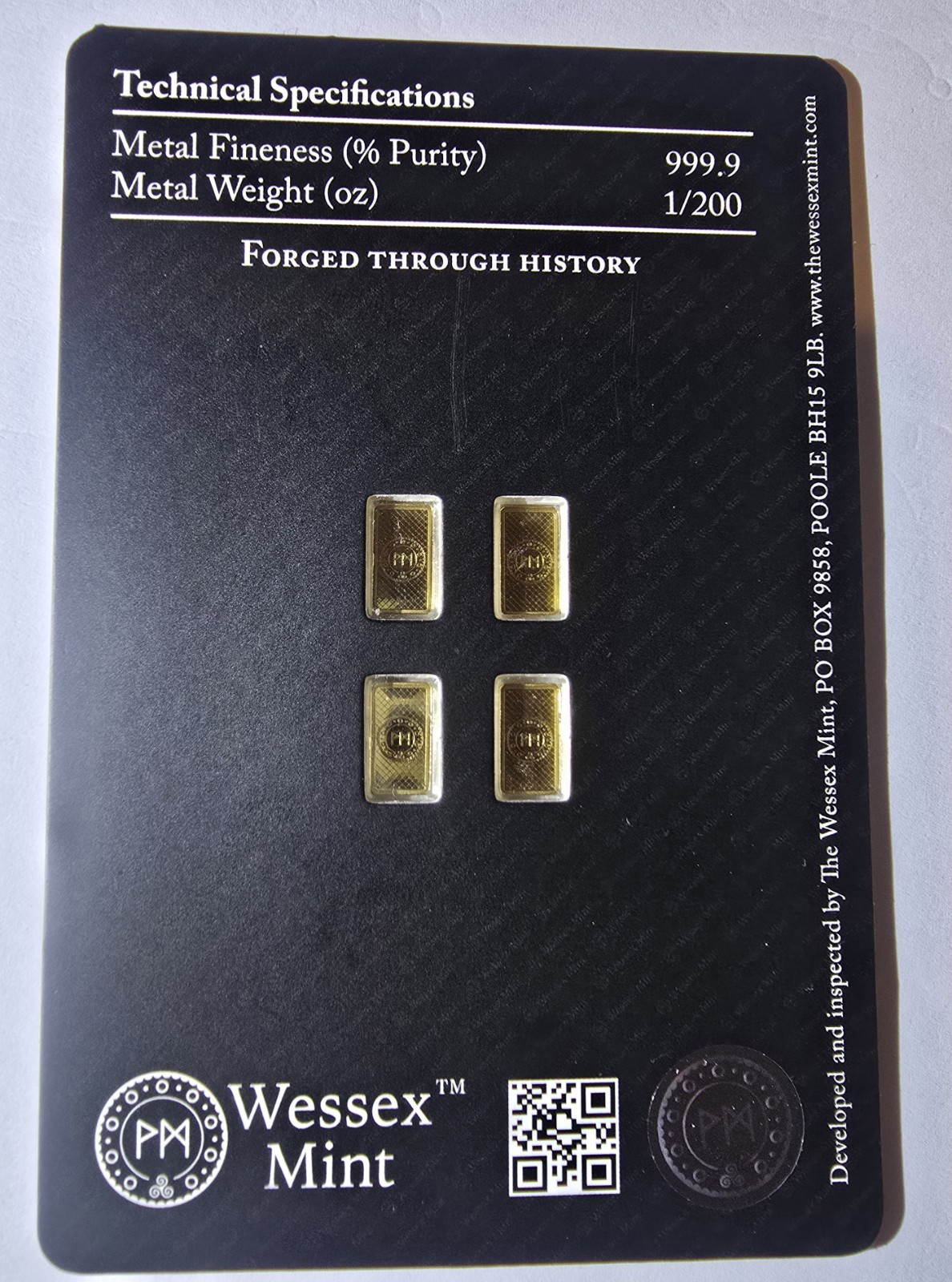 Wessex Mint 4 x 1/200oz .999 Gold George And Dragon Design Bar Limited Edition