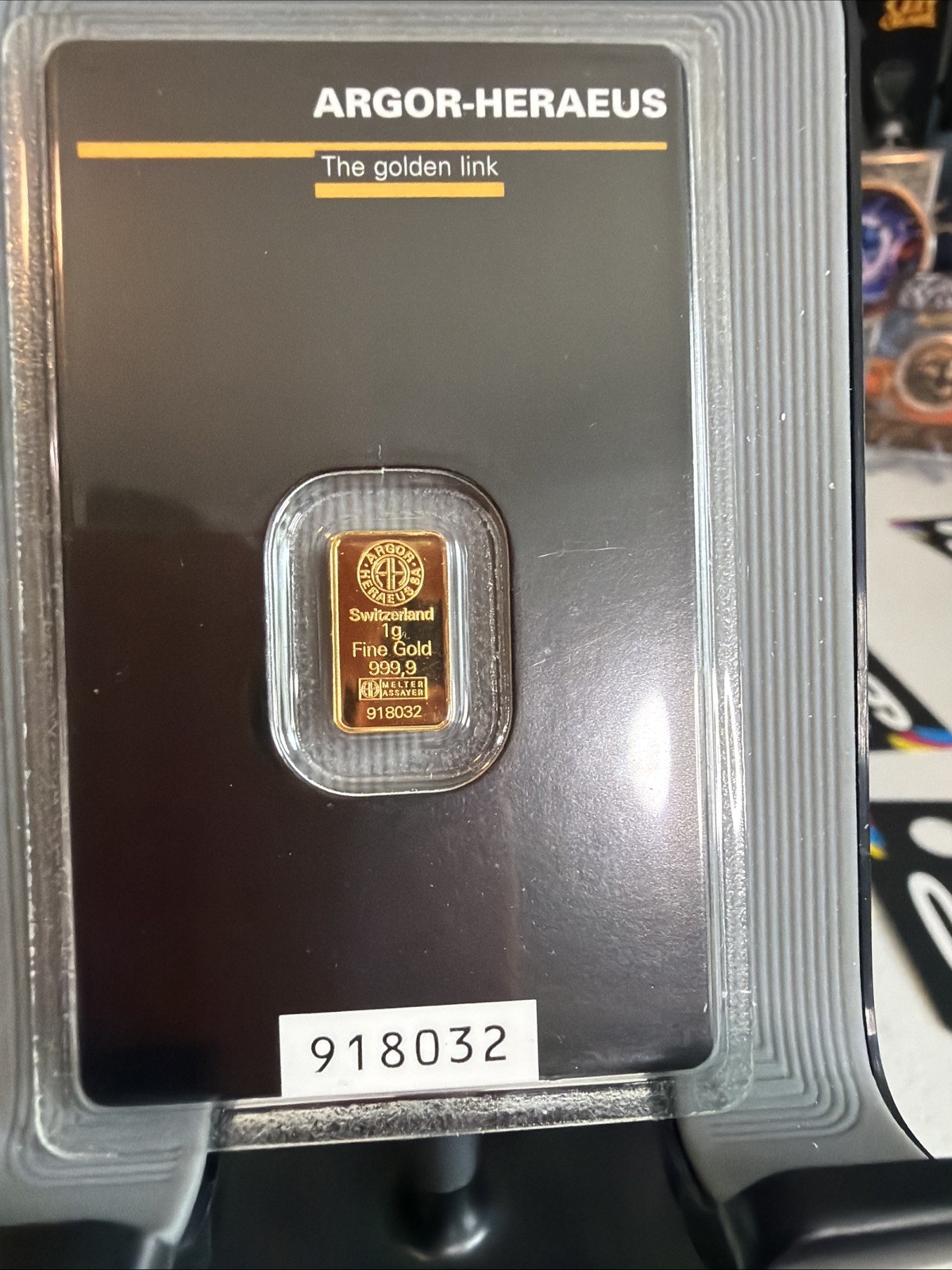 1 Gram Gold Argor Heraeus Bar 1 g .9999 Fine Gold – In Assay