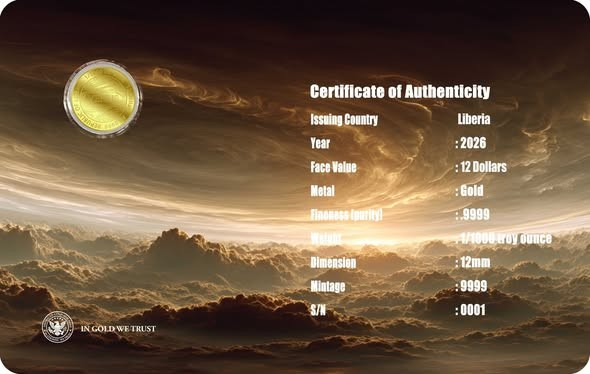 2026 Liberia Venus 1/1000oz 9999 Gold Coin in Themed Card