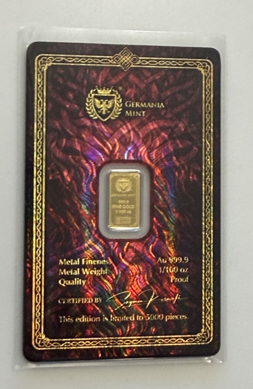 Germania Mint Odin & Frigg 1/100 oz 9999 Gold Bar Set Of 2 In Certified Assay