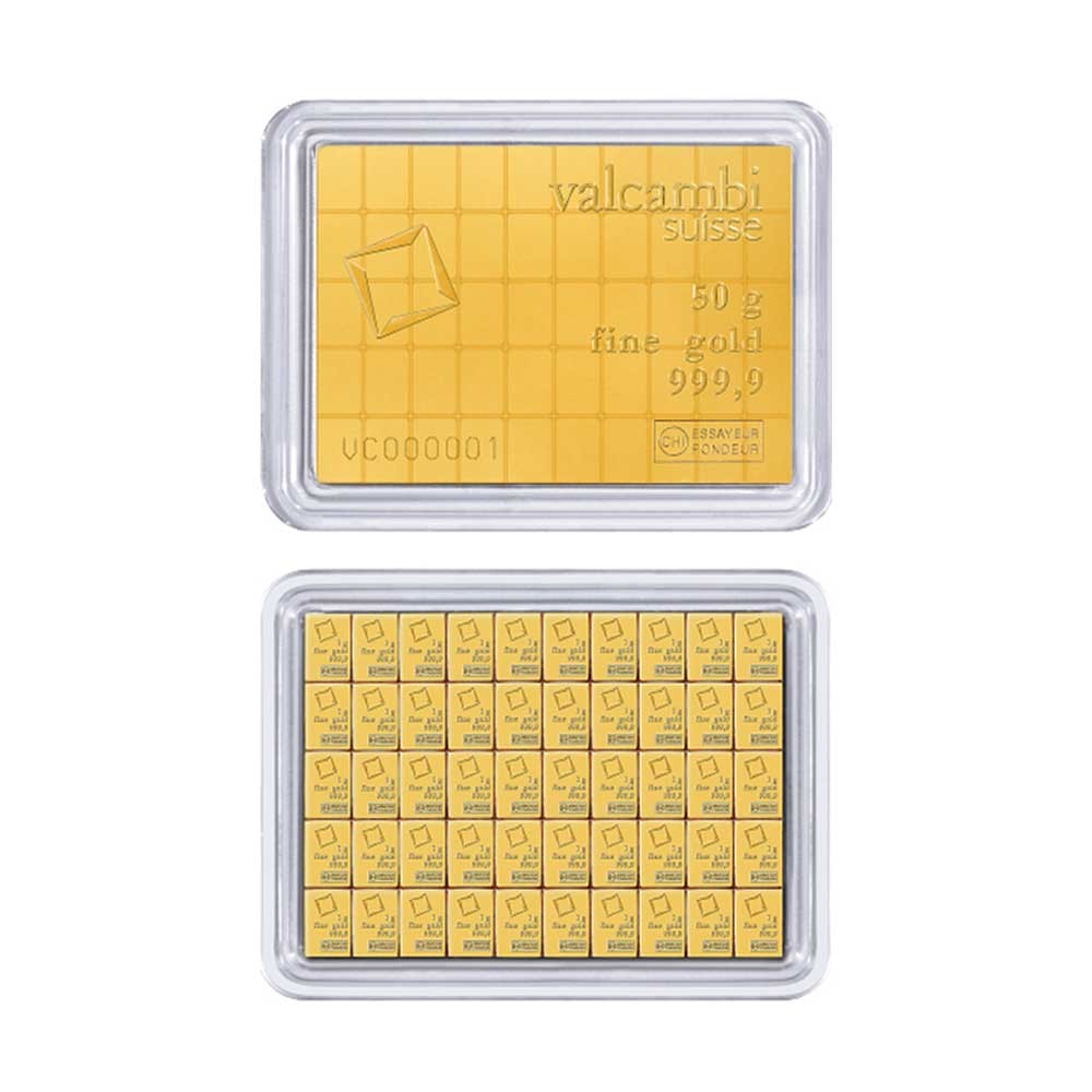 50 Gram Valcambi Suisse .9999 Fine Gold Bar CombiBar