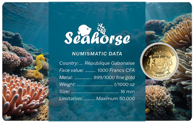 Seahorse 1/1000 Oz Gold 999 coin card 3000 Fran