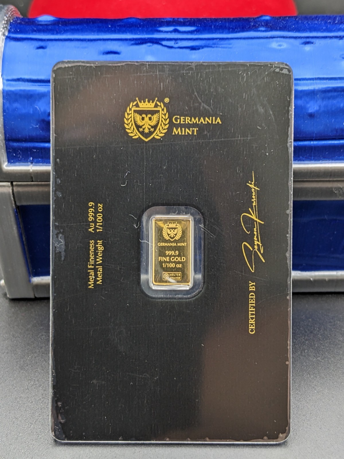 Germania Mint Au 999.9 1/100 oz Fine Gold Bar Sealed in Assay Card NEW