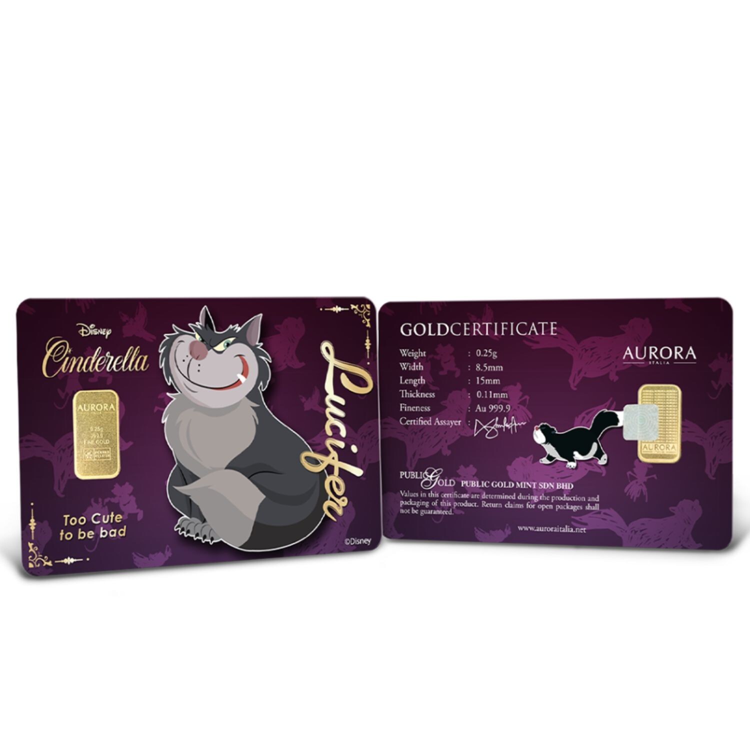 The Cinderella Lucifer Limited Edition Gold Bar 0.25gram 999.9 FreeShip