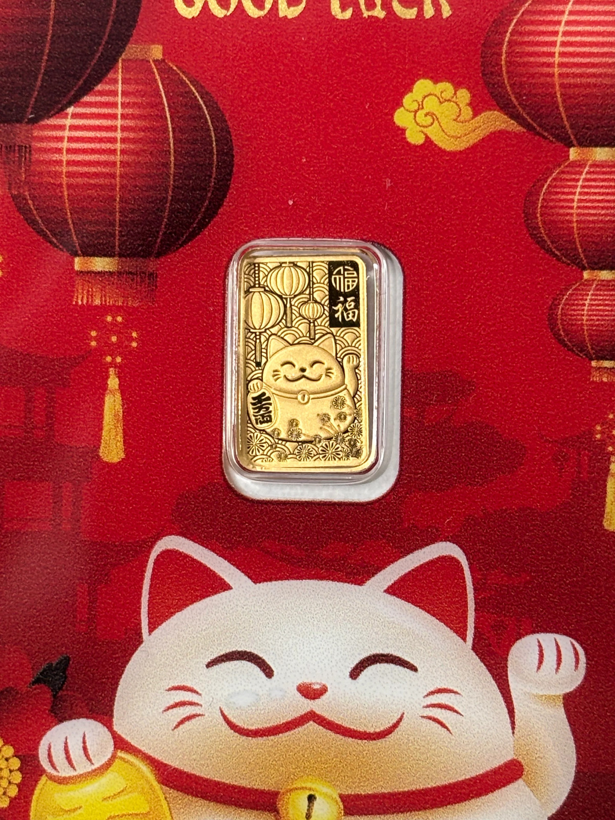 LUCKY CAT GOOD LUCK PAMP SUISSE 1 GRAM .9999 Pure 24karat GOLD Bullion Bar