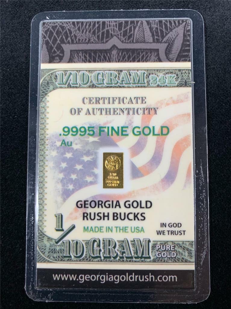 GEORGIA GOLD RUSH BUCKS 1/10 GRAM GOLD BAR .9995 24K FINE GOLD BULLION SKU 82582