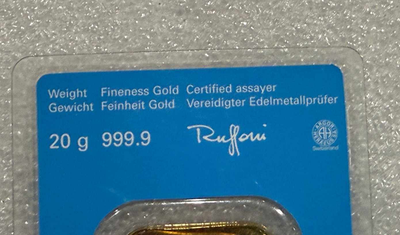 RARE KANTONALBANK SEALED 20 GRAM 999.9 PURE GOLD BAR IN ASSAY ~ SERIAL # 304064