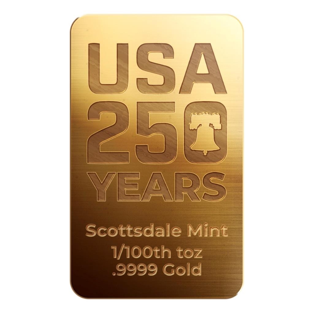 1/100 oz .9999 Gold Bar – USA 250th Anniversary (in Certi-Lock®) #A759
