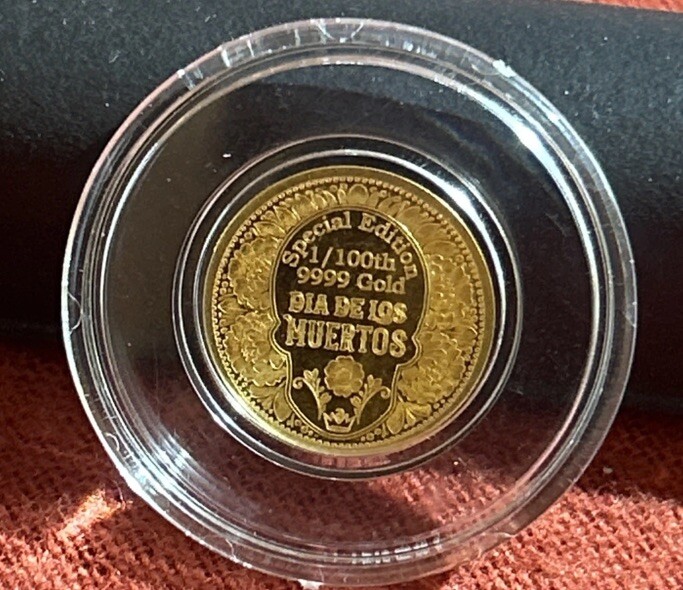 1/100th oz .9999 Fine GOLD Skull Dia De Los Muertos in Capsule FRACTIONAL GOLD