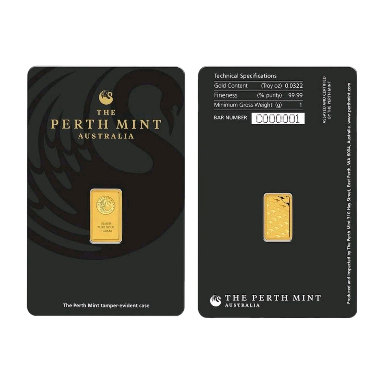 1g Gold Bar Kangaroo Kangaroo Perth Mint 999.9 Fine Gold in Blister