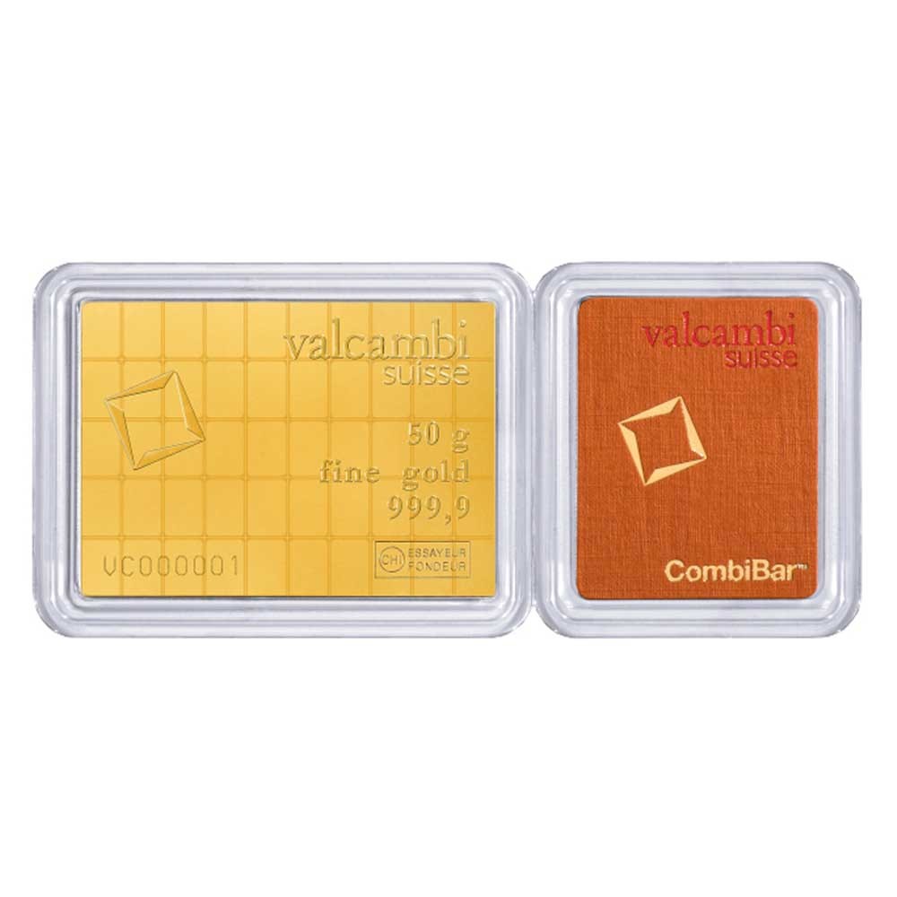 50 Gram Valcambi Suisse .9999 Fine Gold Bar CombiBar