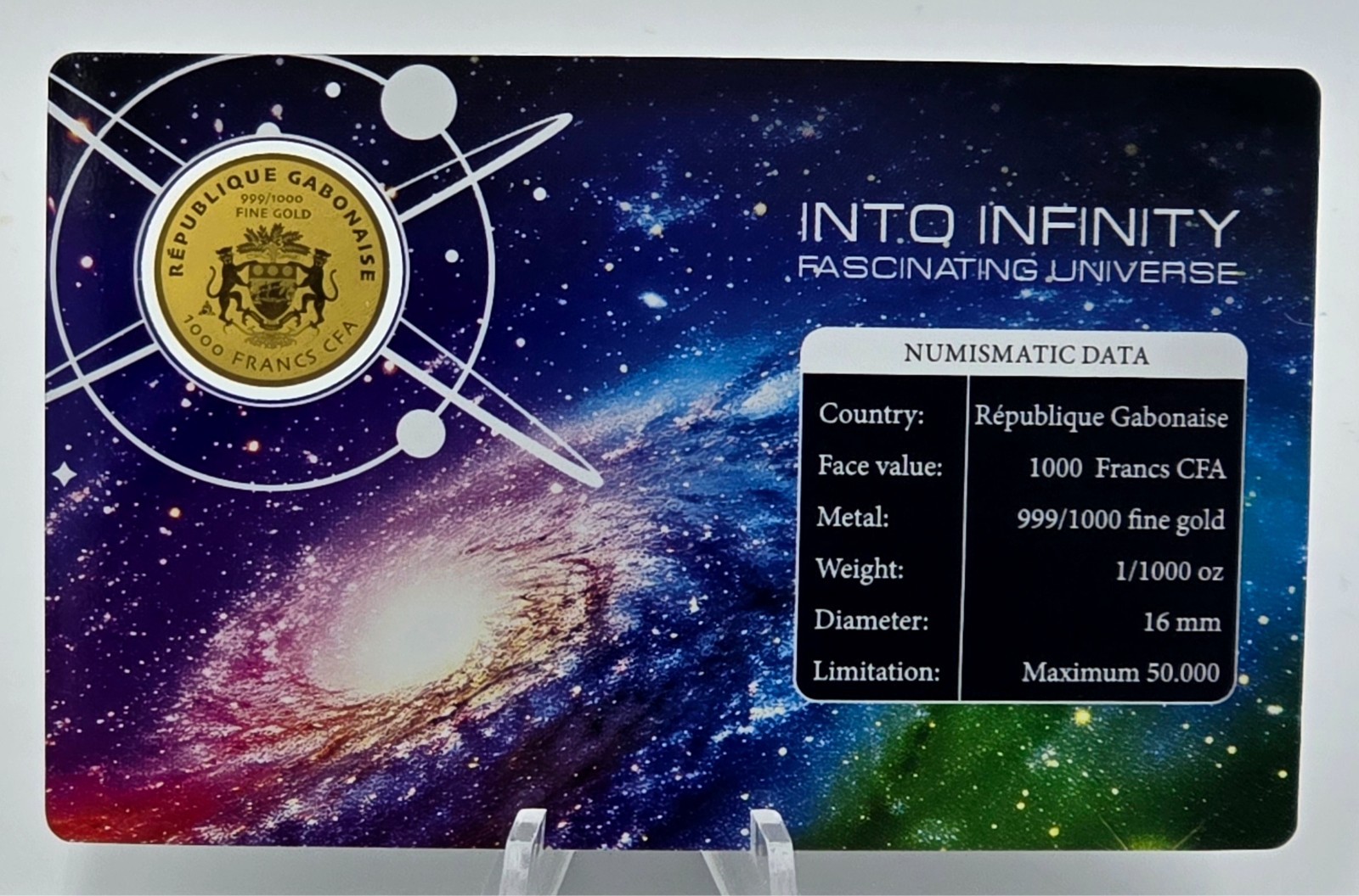 Milky way 1/1000 Oz Gold 999 Coin card 3000 Francs Chad 2023