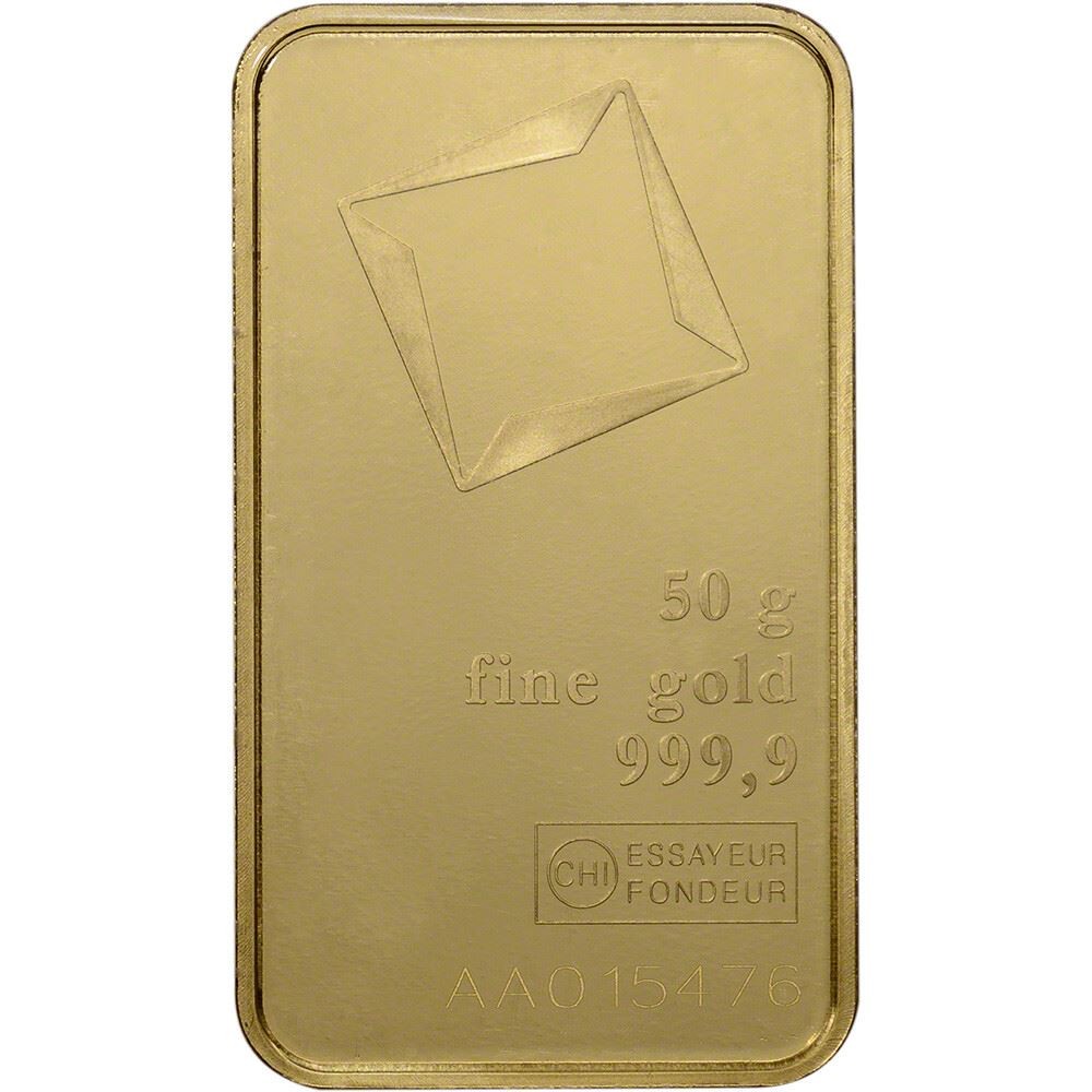 50 gram Gold Bar – Valcambi Suisse – 999.9 Fine in Sealed Assay
