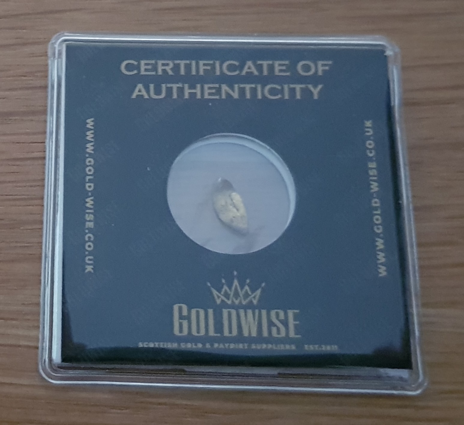 Scottish Gold Nugget Hand Panned by Goldwise 0.17g in COA
