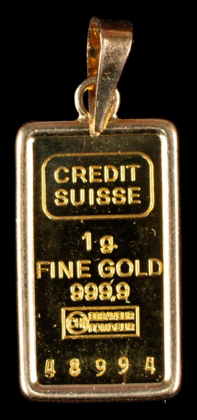 1 Gram Gold Bar Pamp Suisse 999.9 Fine In 14k Gold Bezel Serial #48994