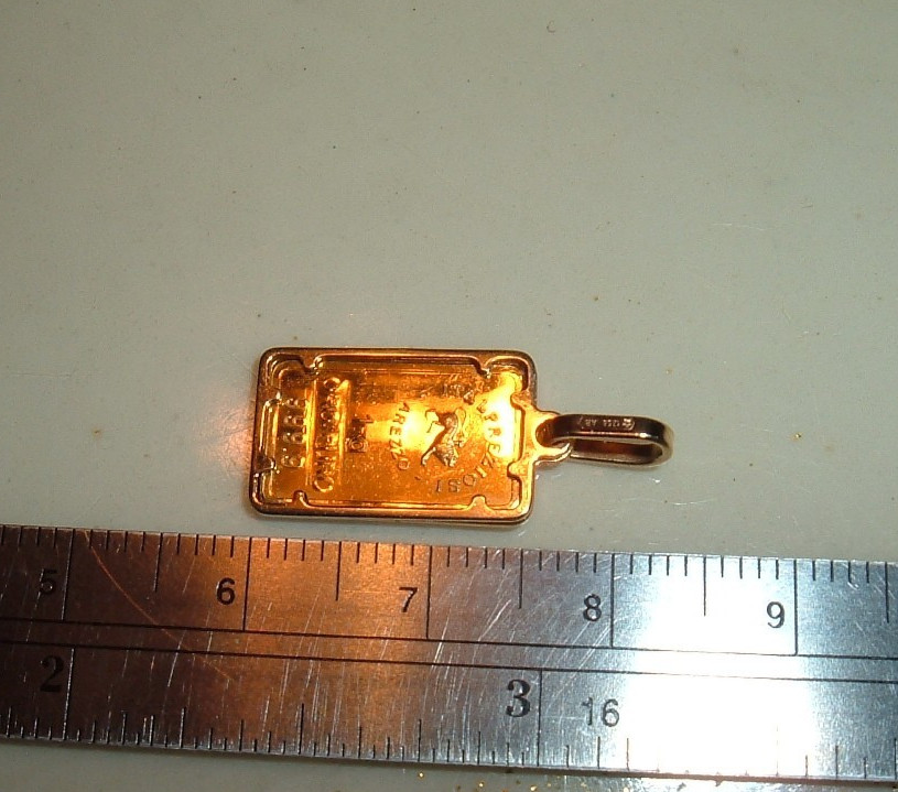 24K ITALPREZIOSI ITALY 999.9 FINE GOLD BAR 14K GOLD BEZEL CHARM PENDANT 1.81G