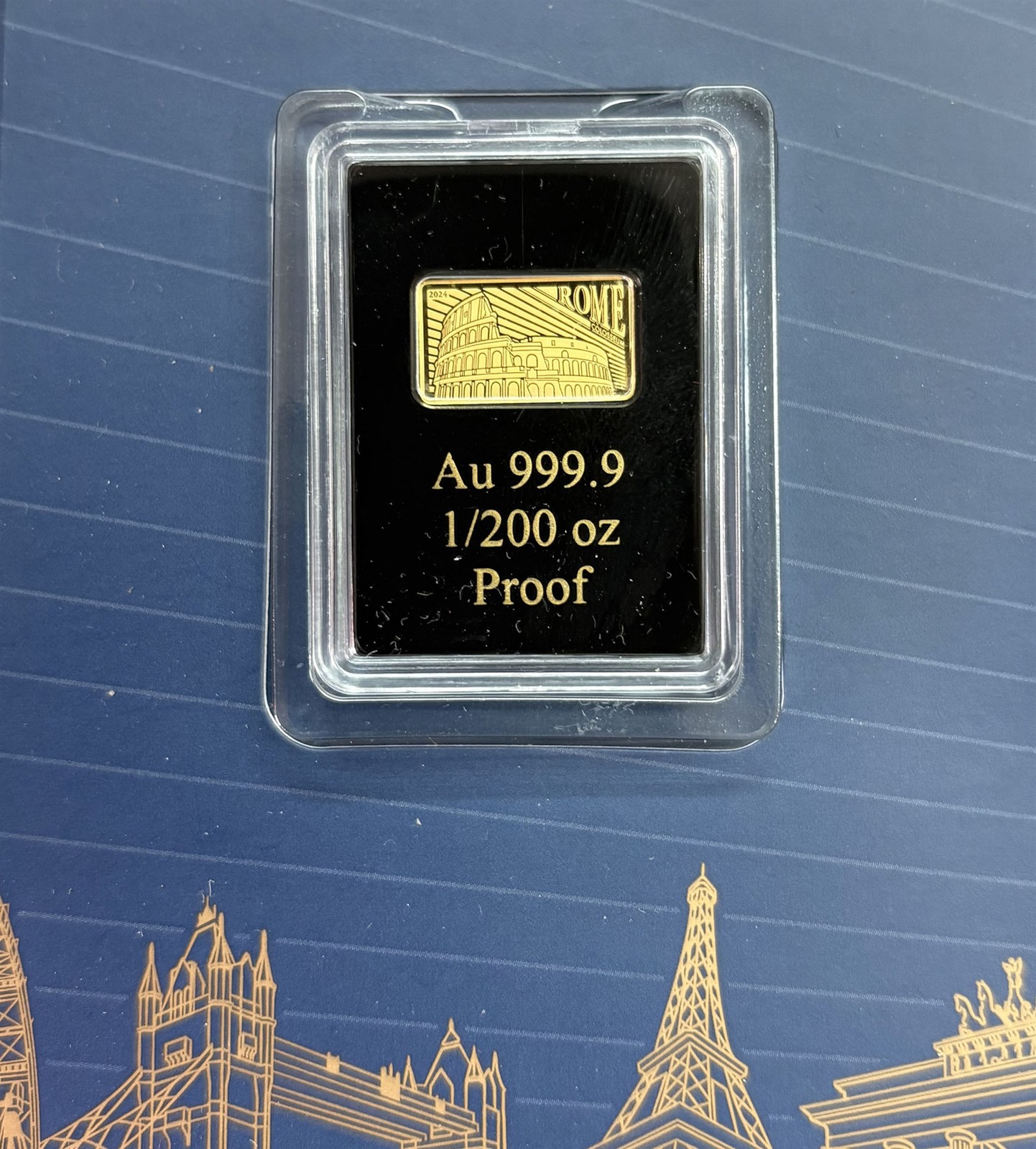 2024 LANDMARKS OF THE WORLD ROME GOLD 1/200 oz .9999 FINE PROOF BAR IN CARD