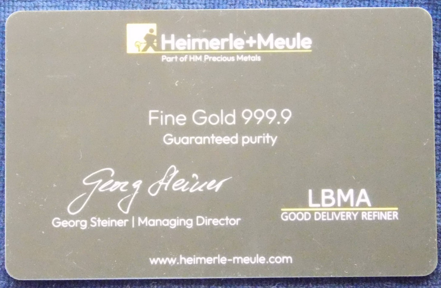 Gold Bar 0.5 Gram HEIMERLE + MEULE 999.9 1/2g Gold Secain Card LBMA Certified