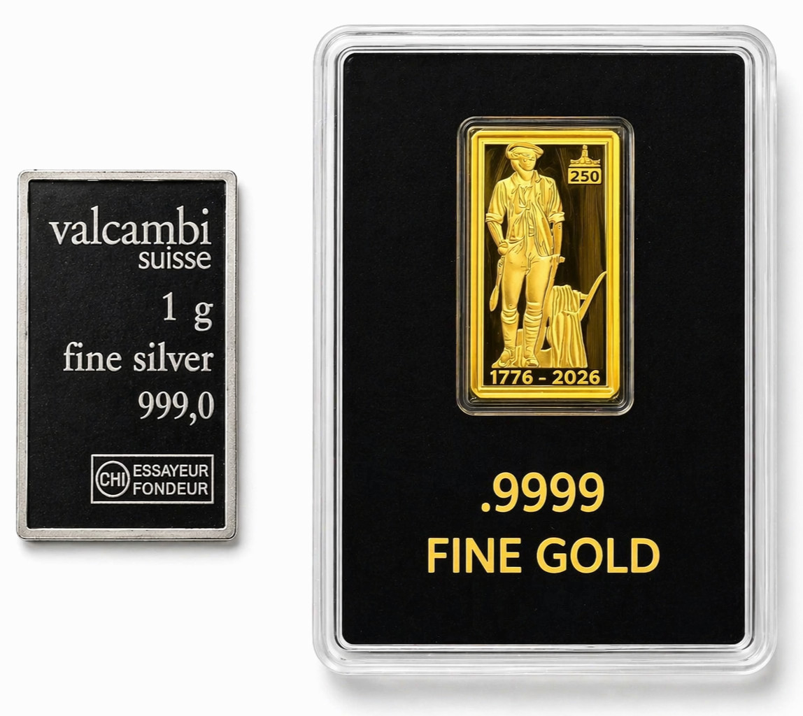 🇺🇸 Minuteman Freedom .9999 Gold Bullion Bar + FREE Valcambi Silver Bar ✨
