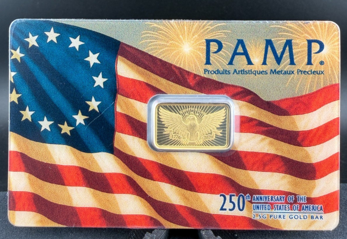 2.5 gram Gold Bar – PAMP 250th Anniversary of the USA