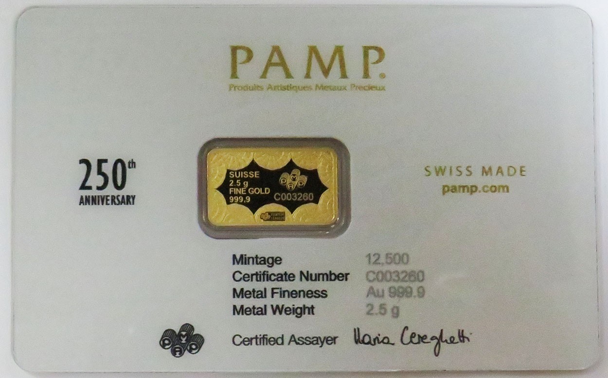 1776-2026 PAMP 2.5 GRAM 250th ANNIVERSAY OF THE USA GOLD 999.9 BAR IN CARD