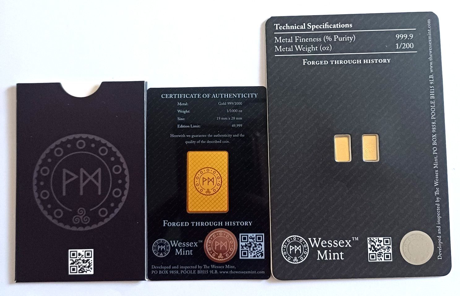 Wessex Mint 1/1000oz George & the Dragon & 2 x 1/200oz Eagle Fine 999 Gold Bars