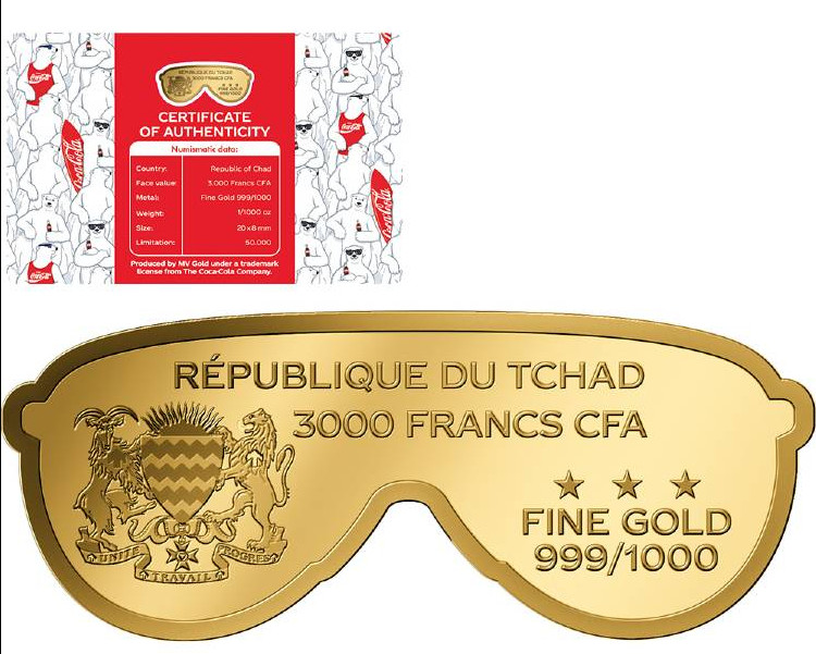 Coca Cola Sunglasses 1/1000 Oz .999 Gold in Coin card 2023