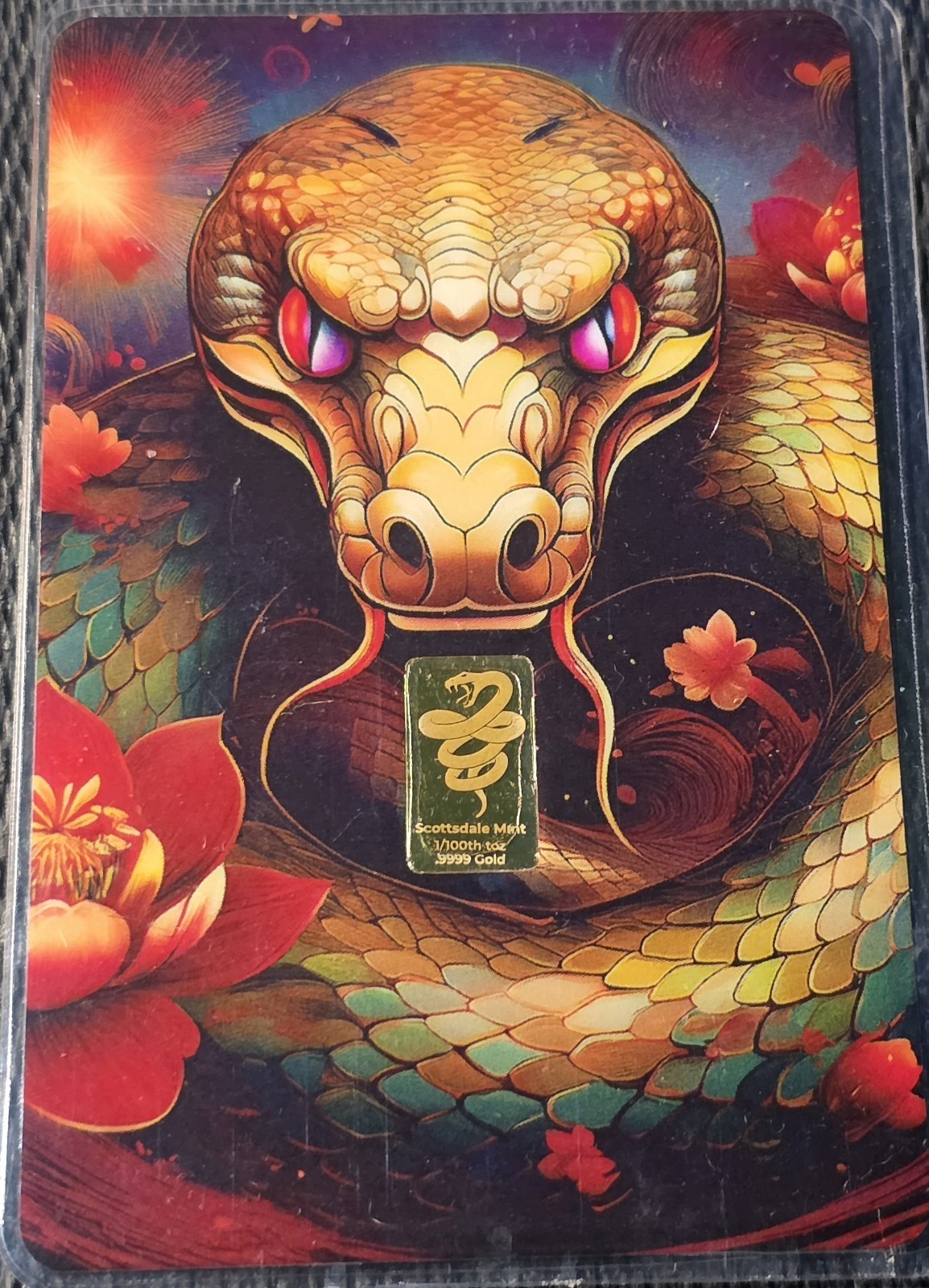 Scottsdale Mint 2025 Lunar Year of the Snake 1/100 oz Gold Bar in Card