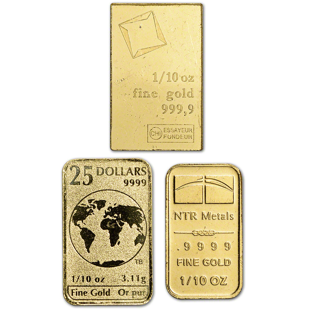 1/10 oz. Gold Bar – Random Brand – Secondary Market – 999.9 Fine