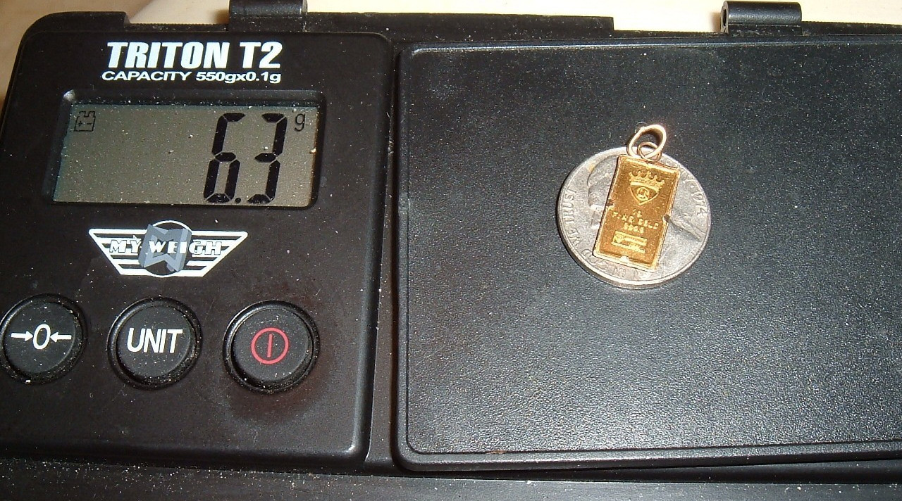 24K ITALY 999.9 FINE GOLD INGOT BAR 14K GOLD BEZEL CHARM PENDANT NECKLACE 1.3g