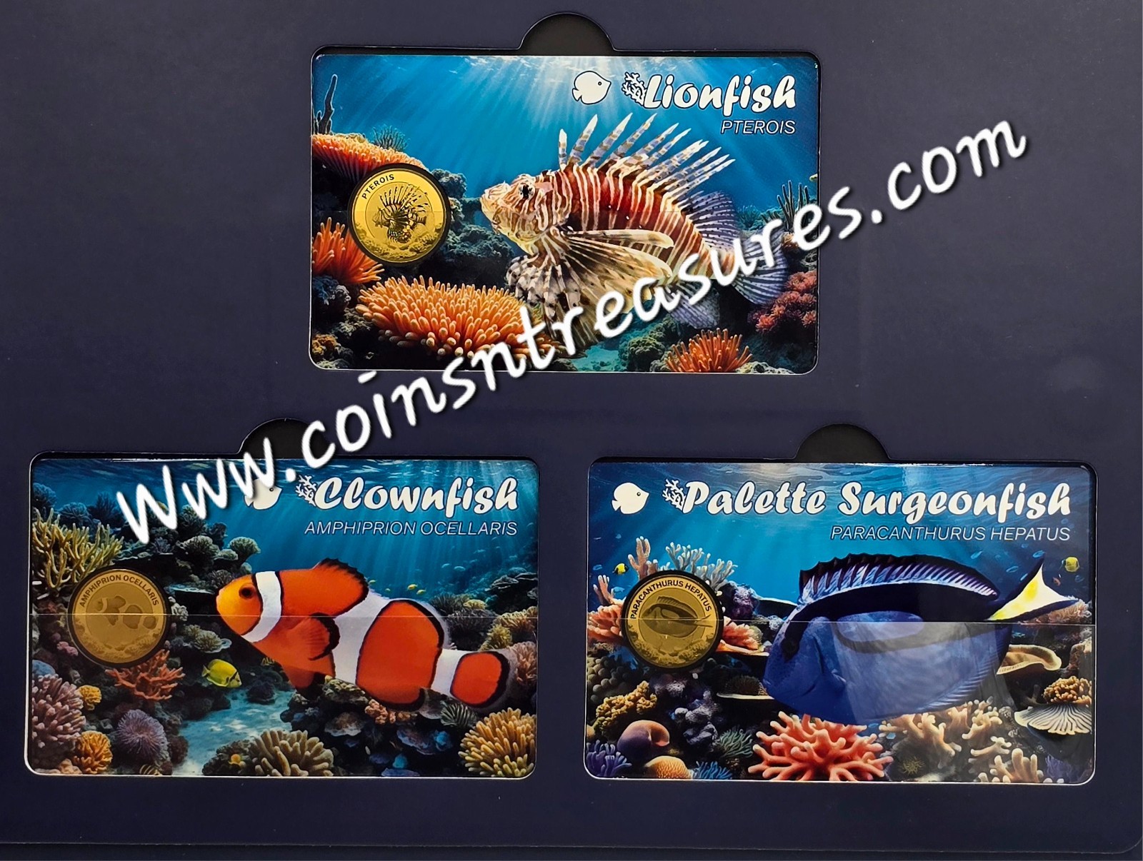 Coral Fish 1/1000 Oz .999 Gold 3 coin cards Album
