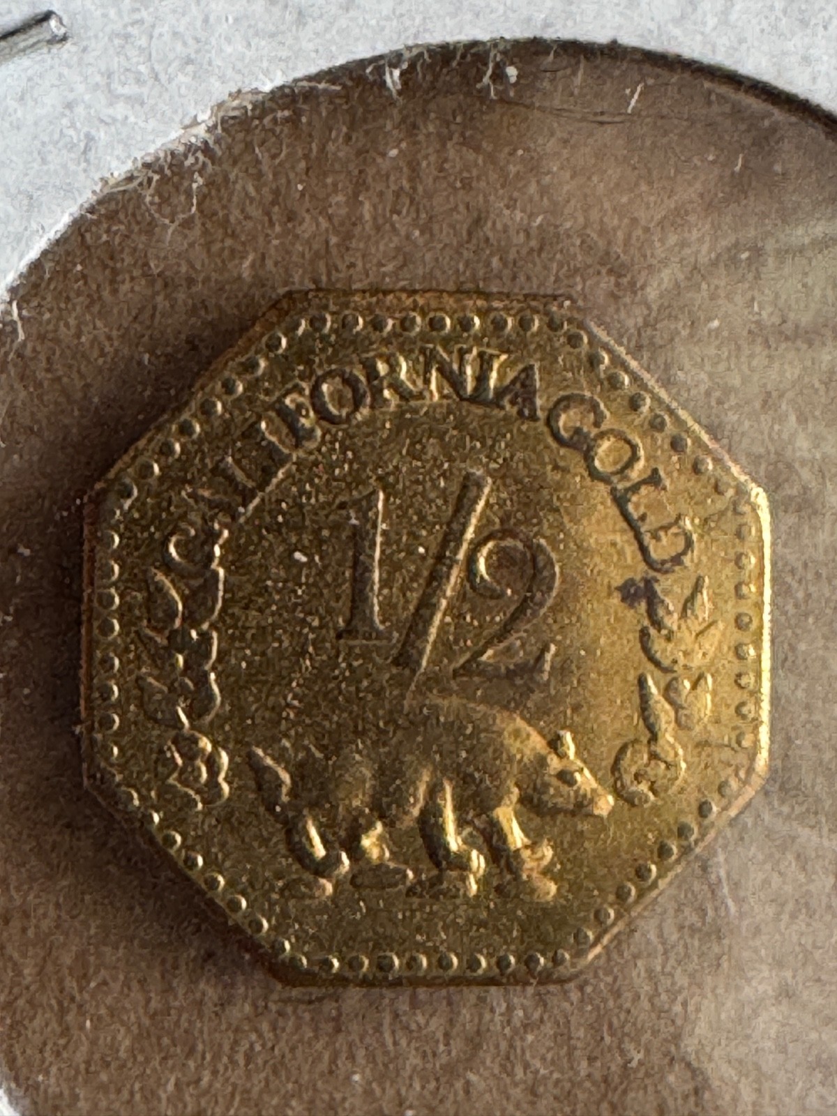 1857 California Gold 1/2 Dollar Fractional Coin Token – Liberty Head / Bear