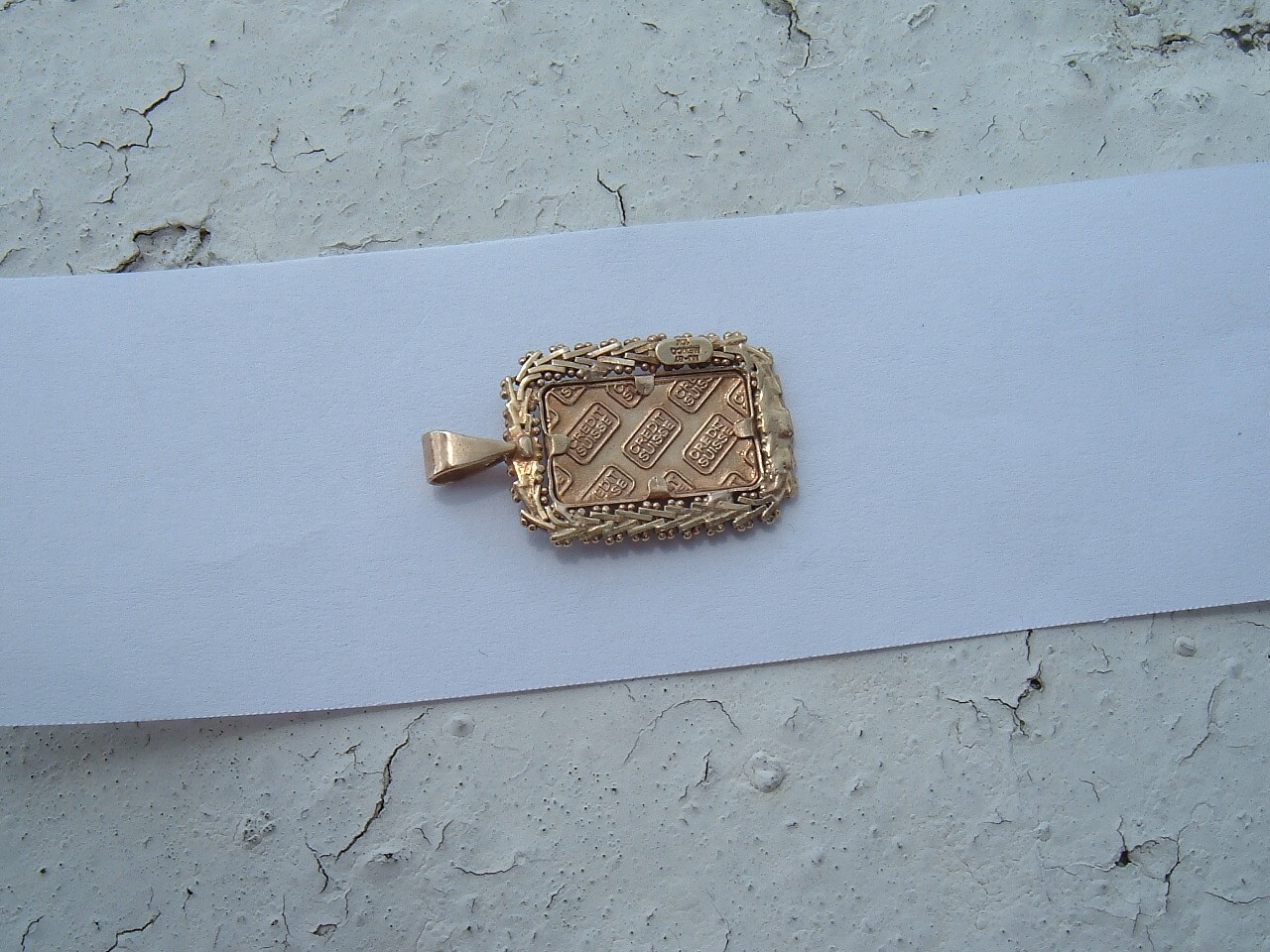 1 GRAM CREDIT SUISSE 999.9 GOLD BAR & 10K STAMPED MEXICO BEZEL PENDANT 3.2 GRAM