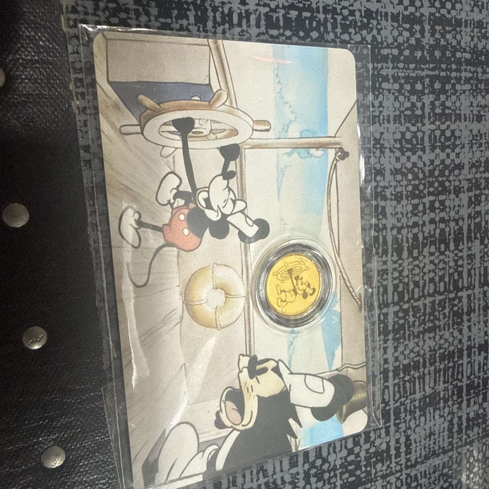 Steamboat Willie Mickey Mouse Gold 1/1000 oz 999 Fine Round in Card –
