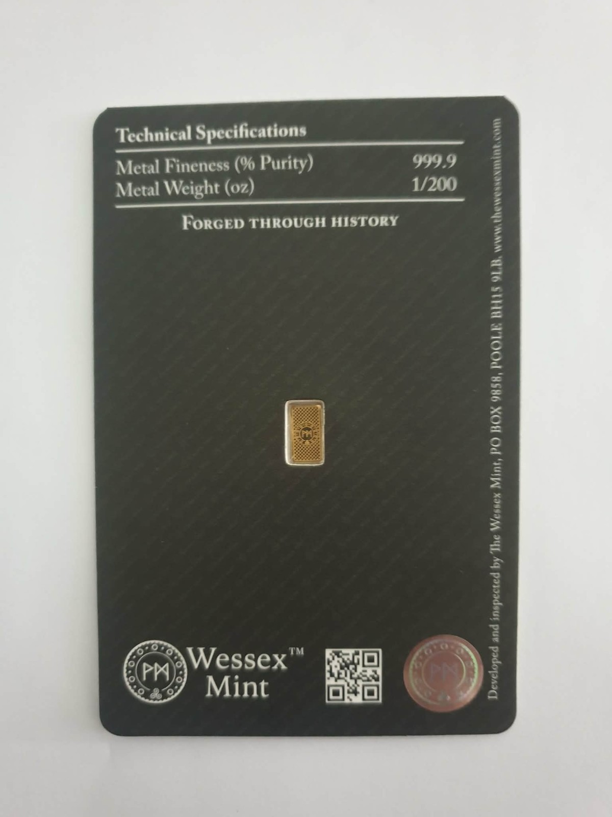 1/200 oz Gold Bar 24K Fine Gold Britannia Design- Wessex Mint. LBMA Certificate