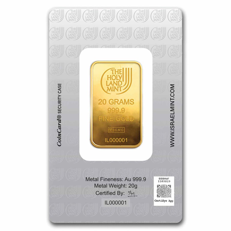 20 gram Gold Bar – Holy Land Mint Dove of Peace (In Assay)