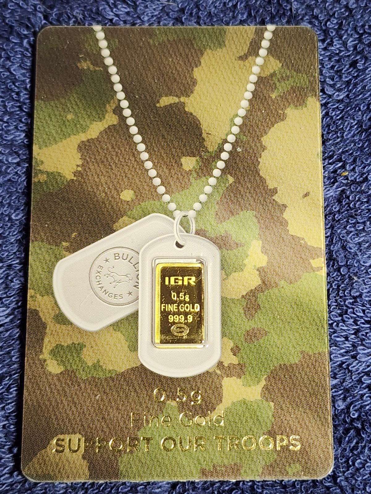 1/2 Gram .5 IGR Support Our Troops 999.9 Fine Gold Bar Factory Seal #BEA12336