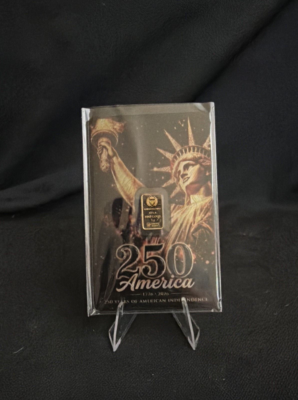 250 YEARS OF AMERICAN INDEPENDENCE – 1g Gold Bar by Germania Mint – LIMITED 2500